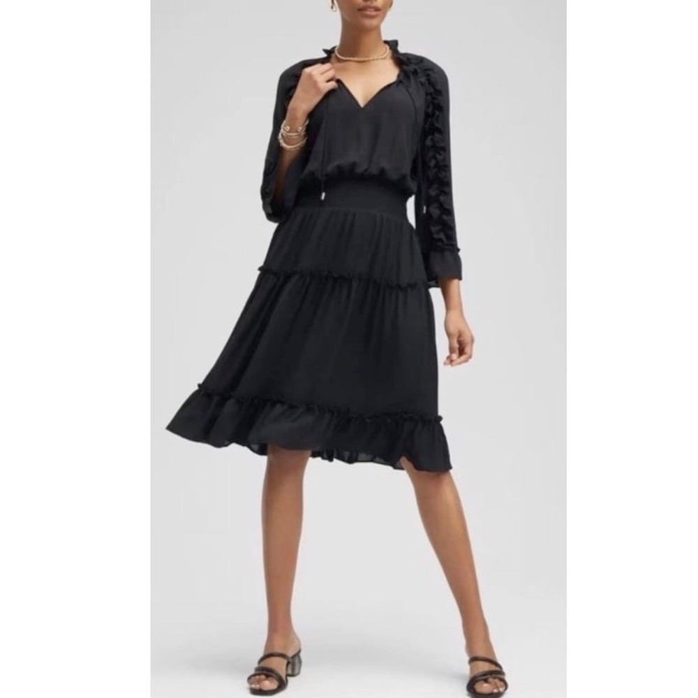 Chico's Ruffle Tiered Smocked Midi Dress XL Dark Cottagecore Boho Date Night